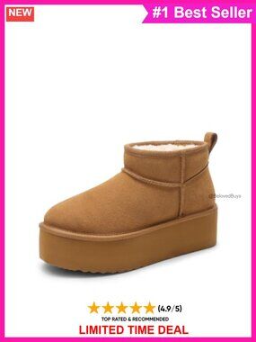 Platform Mini Suede Snow Boots Faux Fur Lined Water-Resistant Ankle